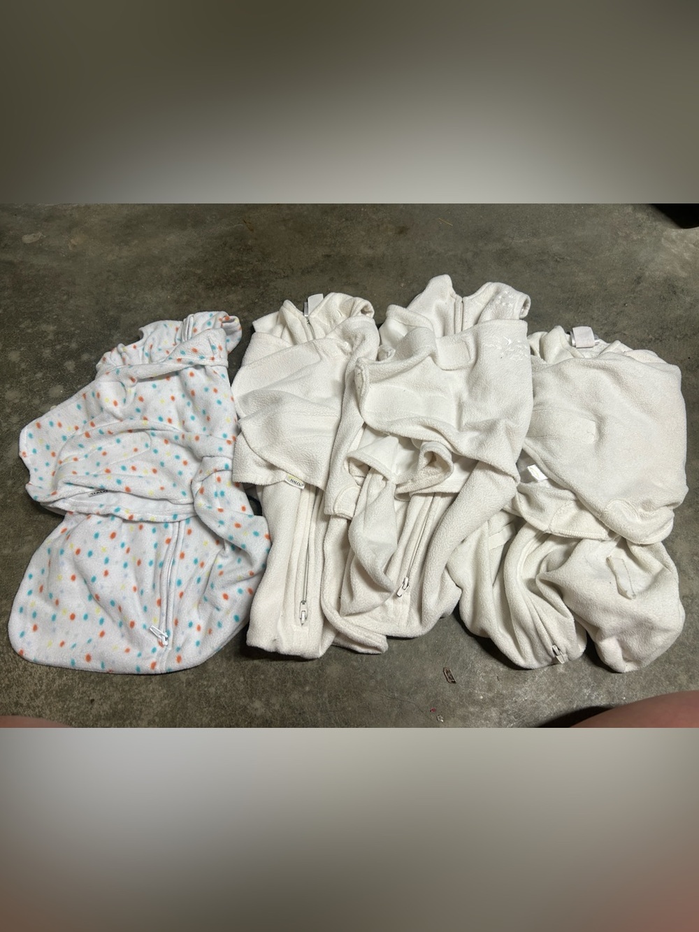 Halo SleepSack Swaddles Lot of 4 White with Multicolor Dots and Plain White
